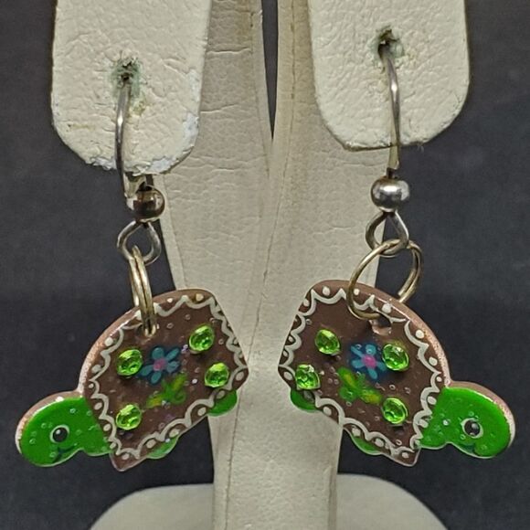925 Sterling Silver Dangling Turtle Earrings - Picture 1 of 3